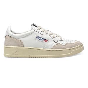 Autry Medalist Bicolor Mid Low Top Sneakers in Beige and White